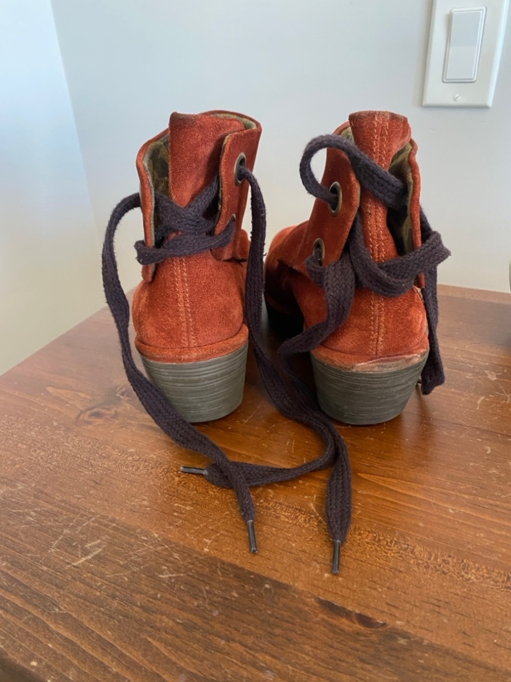 Fly London Rust Suede Ankle Boots with Dark Brown Laces